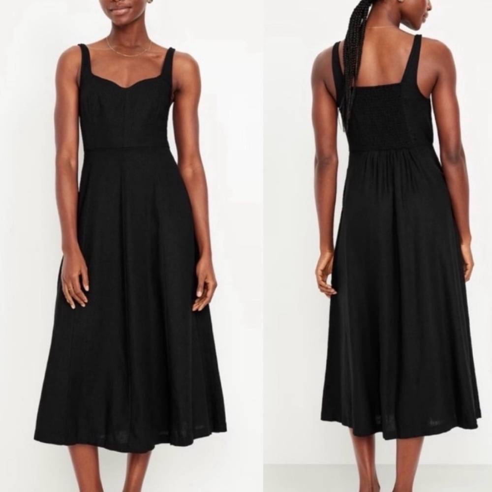Old Navy Classic Black Midi Dress - Notched Neck Style in Blackjack